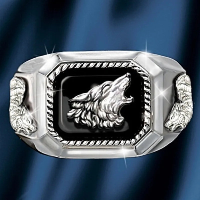 Herren Exquisite Modekunst Herrenringe Der Ruf des Wolfs Handgefertigter reiner Relief-Wolfsring Schmuckgeschenk Großhandel