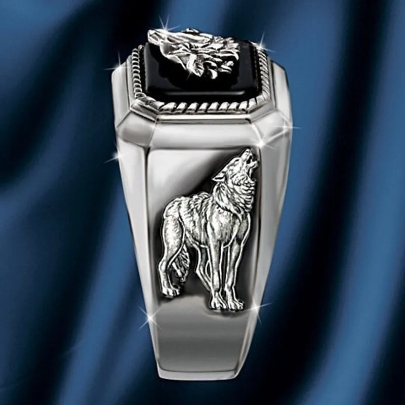 Herren Exquisite Modekunst Herrenringe Der Ruf des Wolfs Handgefertigter reiner Relief-Wolfsring Schmuckgeschenk Großhandel