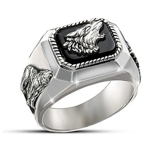 Herren Exquisite Modekunst Herrenringe Der Ruf des Wolfs Handgefertigter reiner Relief-Wolfsring Schmuckgeschenk Großhandel
