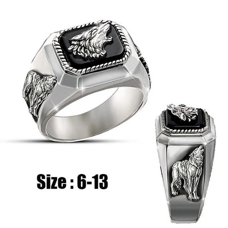 Herren Exquisite Modekunst Herrenringe Der Ruf des Wolfs Handgefertigter reiner Relief-Wolfsring Schmuckgeschenk Großhandel