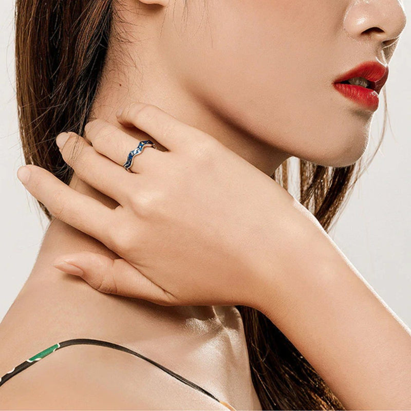 Faszinierender Van Gogh Blue Starry Sky Sterling Silber Ring