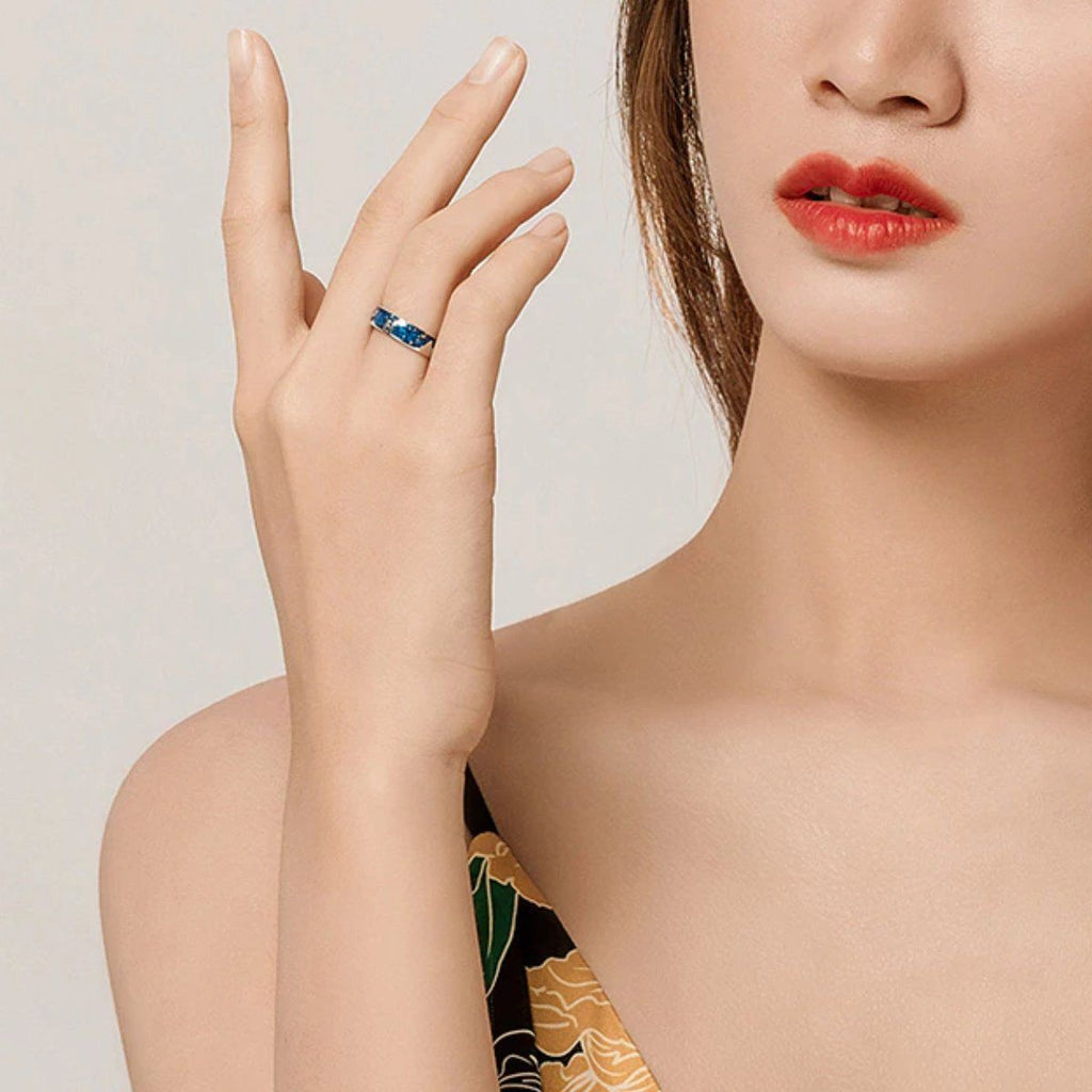 Faszinierender Van Gogh Blue Starry Sky Sterling Silber Ring