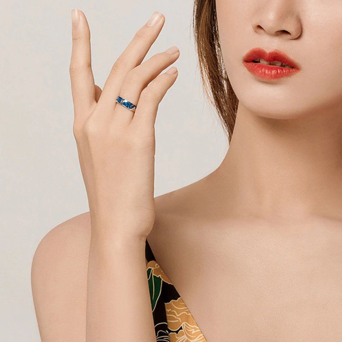 Faszinierender Van Gogh Blue Starry Sky Sterling Silber Ring