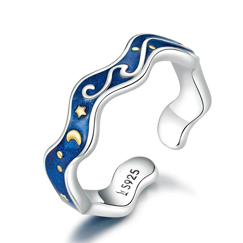 Faszinierender Van Gogh Blue Starry Sky Sterling Silber Ring