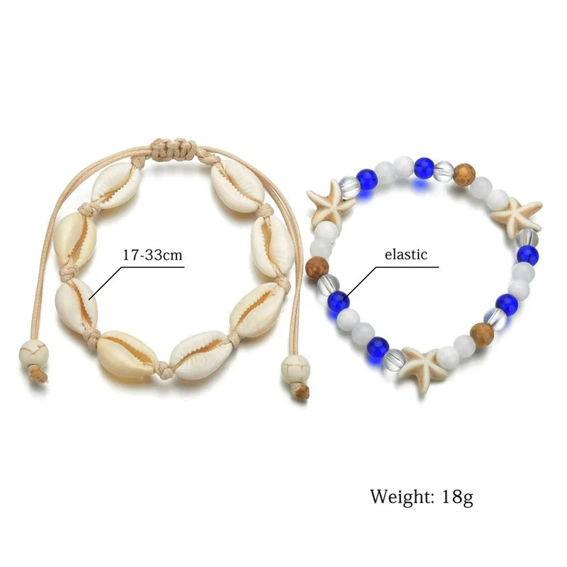 Bohemian Shell Starfish Anklets für Frauen mit Kristallperlen Fußkettchen Strand Schmuck Sommer Strand Barfuß Armband