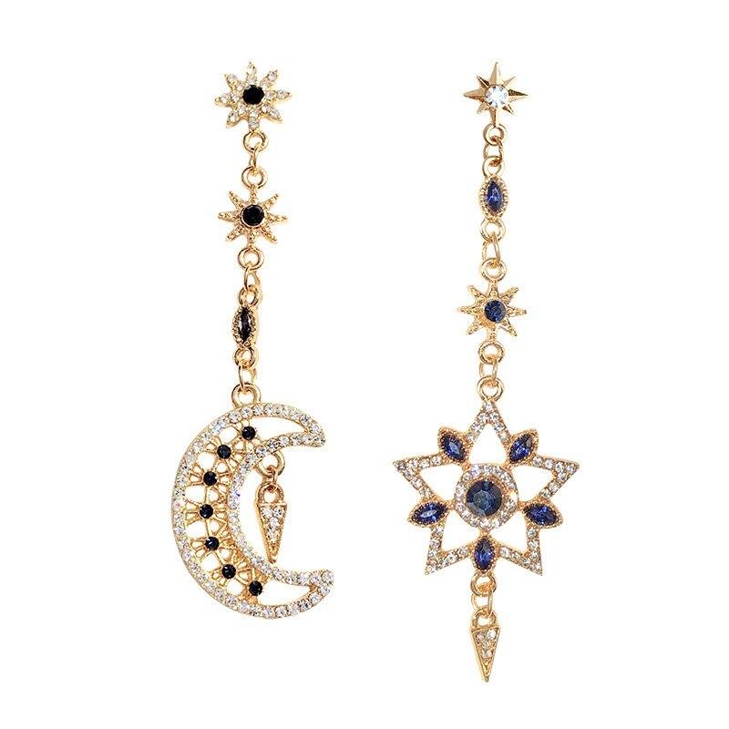 Mond Und Stern Strass Langketten Quasten Ohrringe