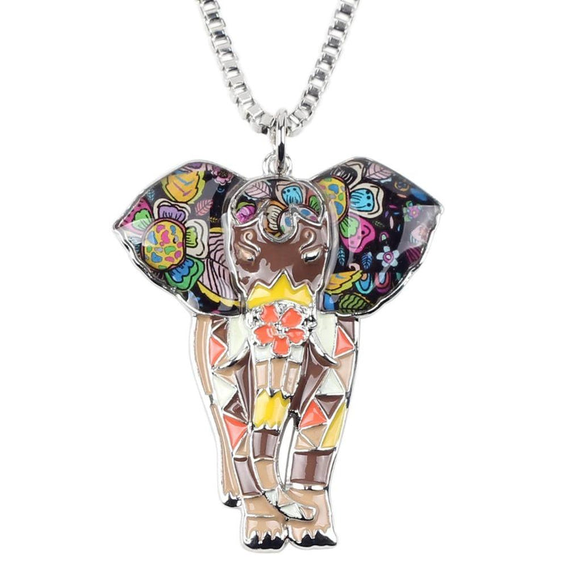Multi Color Elephant Emaille Statement Halskette