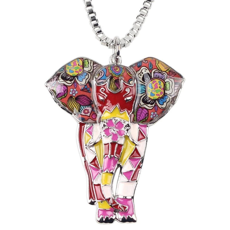 Multi Color Elephant Emaille Statement Halskette