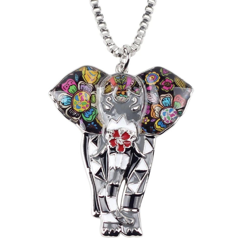 Multi Color Elephant Emaille Statement Halskette