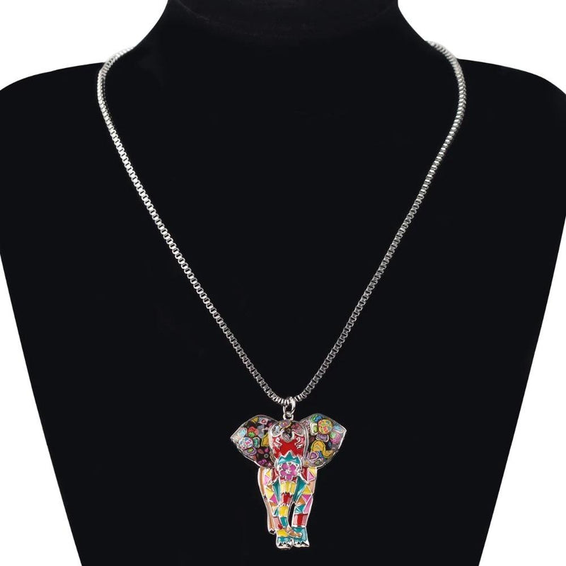 Multi Color Elephant Emaille Statement Halskette