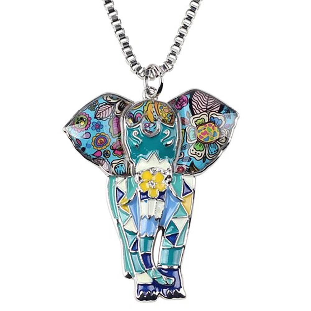 Multi Color Elephant Emaille Statement Halskette