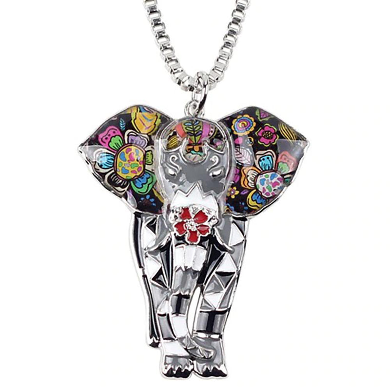 Multi Color Elephant Emaille Statement Halskette