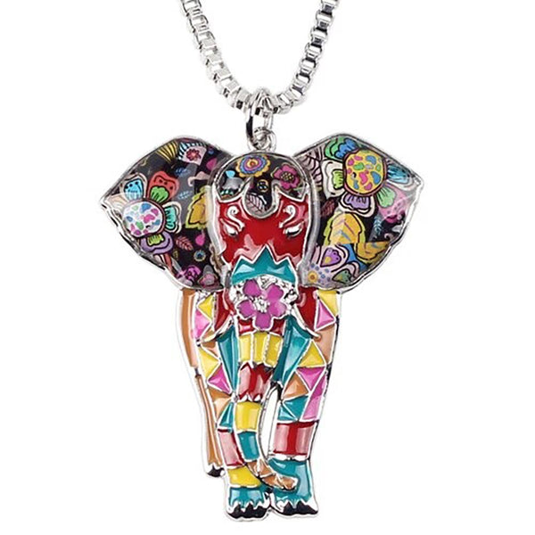 Multi Color Elephant Emaille Statement Halskette