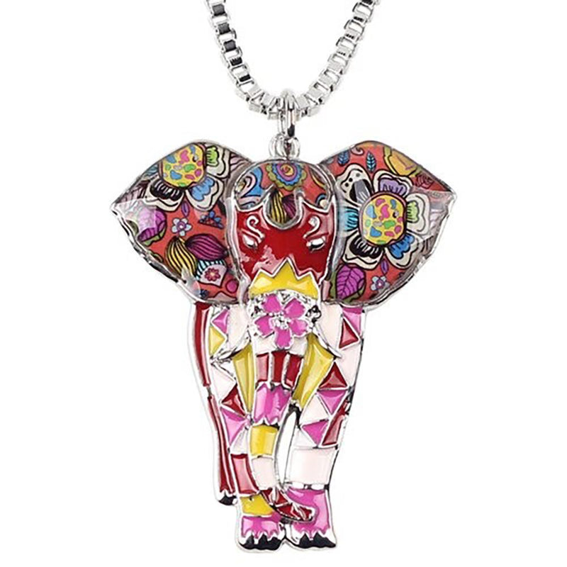 Multi Color Elephant Emaille Statement Halskette