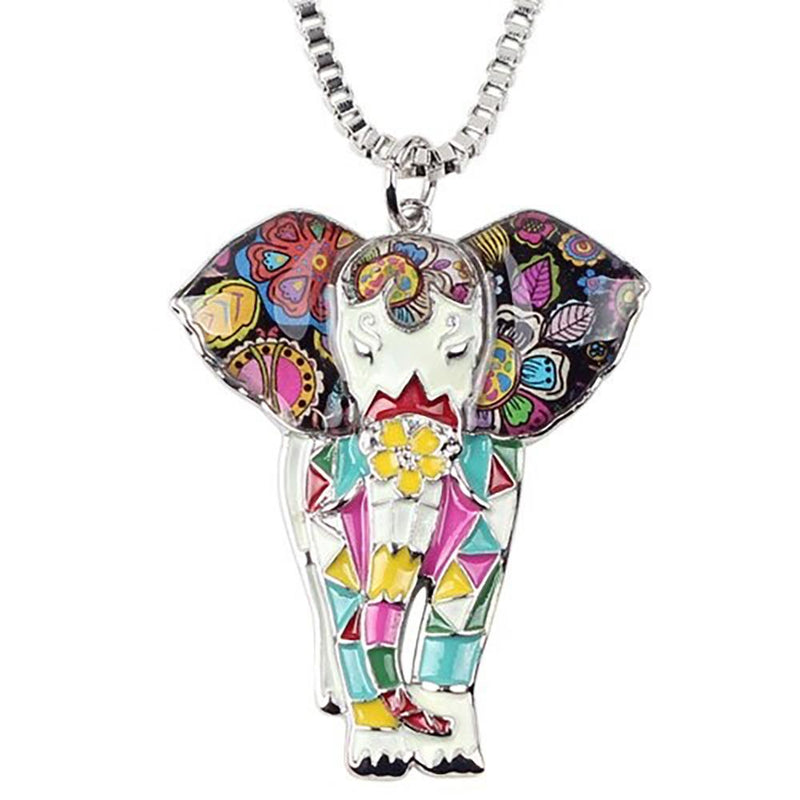 Multi Color Elephant Emaille Statement Halskette
