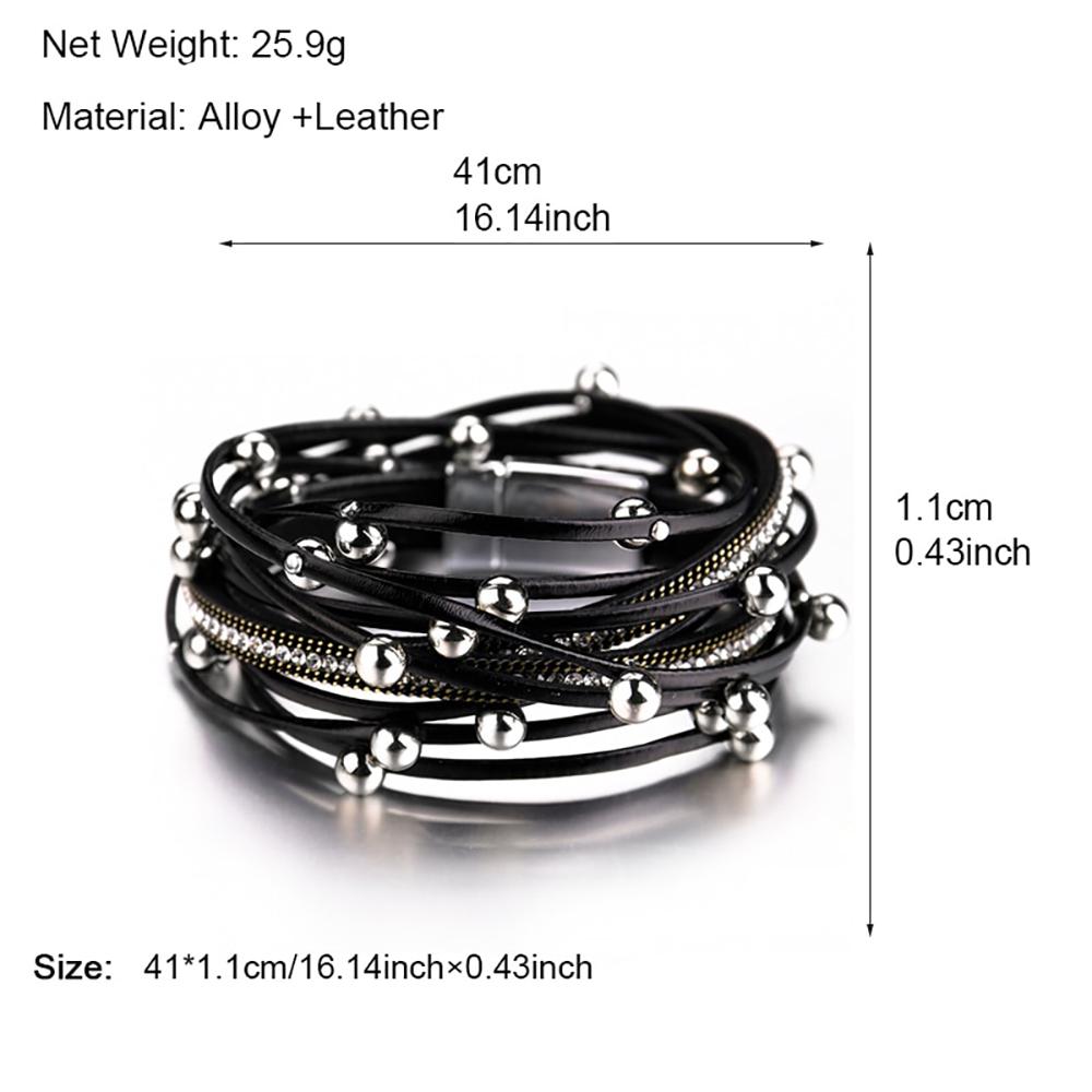 Multi Layer Perlen Leder Wrap Armband Mit Kristallmetall Charme
