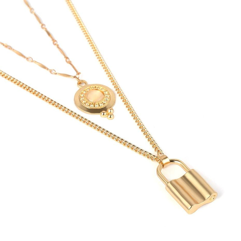 Multi Layer Kantiges Schloss Und Ketten Halskette