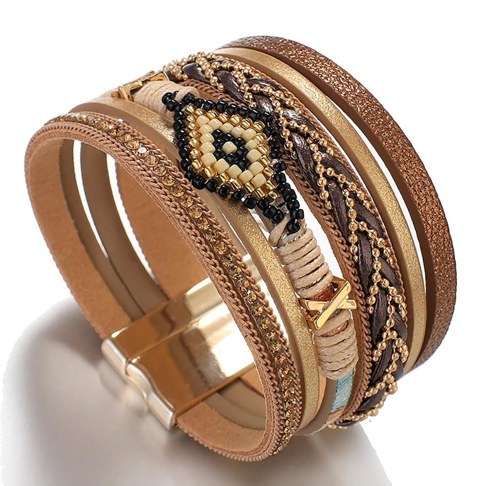 Multi Layer Evil Eye Leder Wrap Armbänder