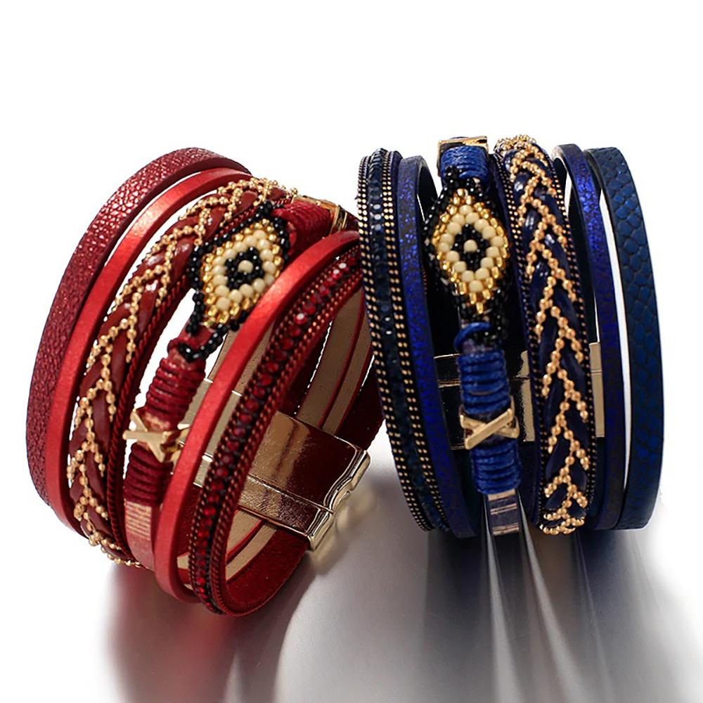 Multi Layer Evil Eye Leder Wrap Armbänder