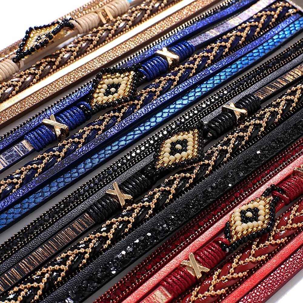 Multi Layer Evil Eye Leder Wrap Armbänder