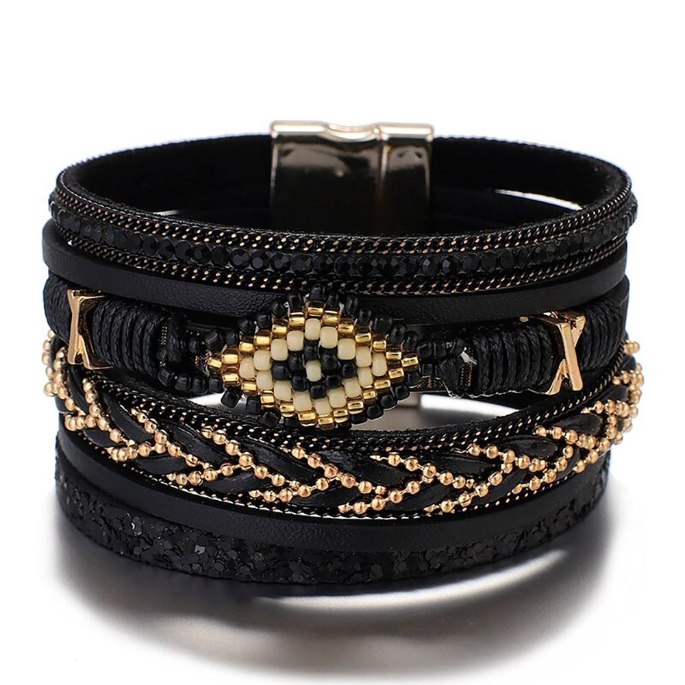 Multi Layer Evil Eye Leder Wrap Armbänder