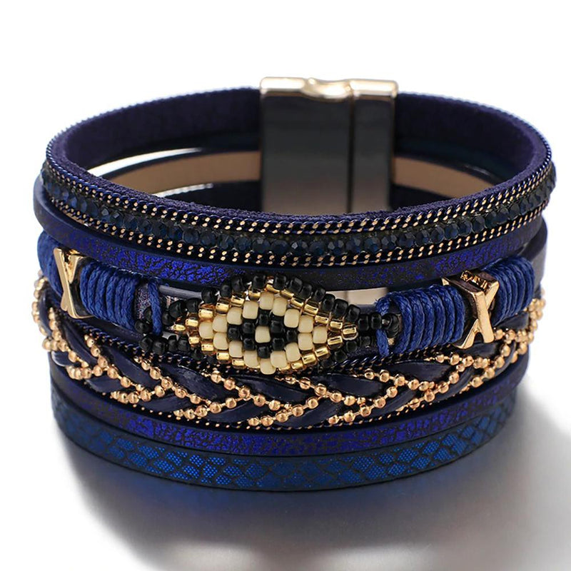 Multi Layer Evil Eye Leder Wrap Armbänder