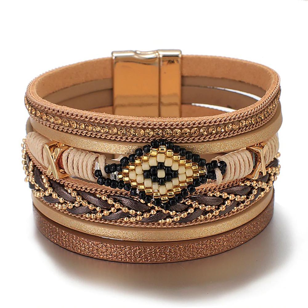 Multi Layer Evil Eye Leder Wrap Armbänder