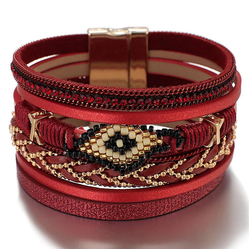 Multi Layer Evil Eye Leder Wrap Armbänder
