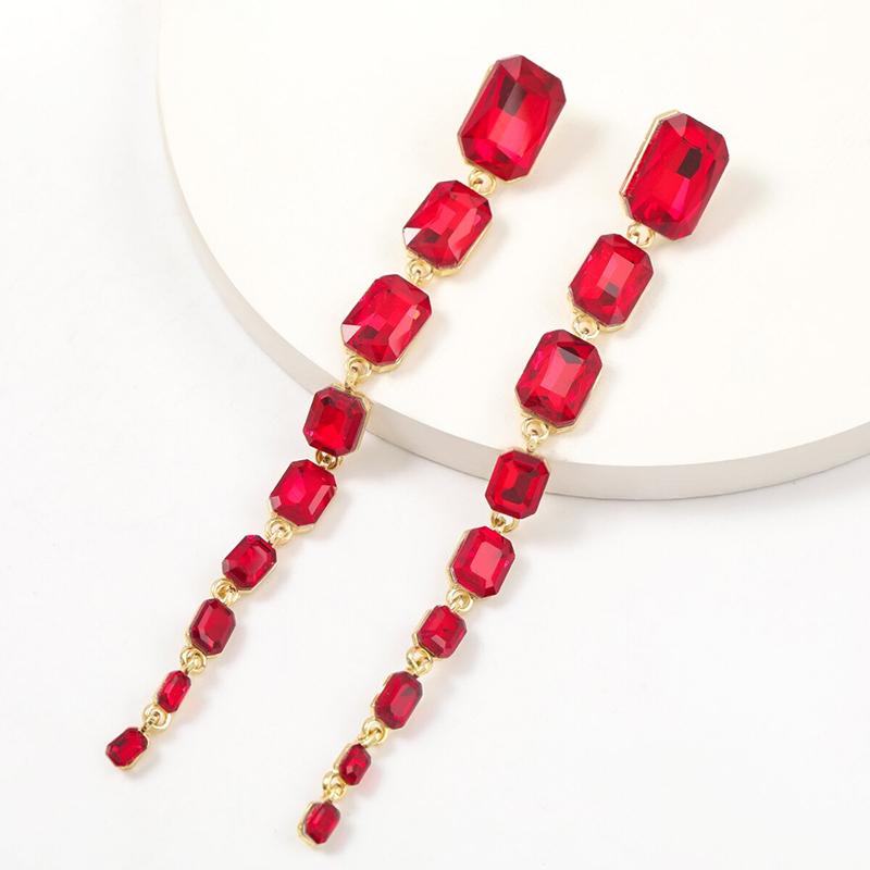 Mehrfarbig Quadratische Strass Glas Langstropfen Ohrringe