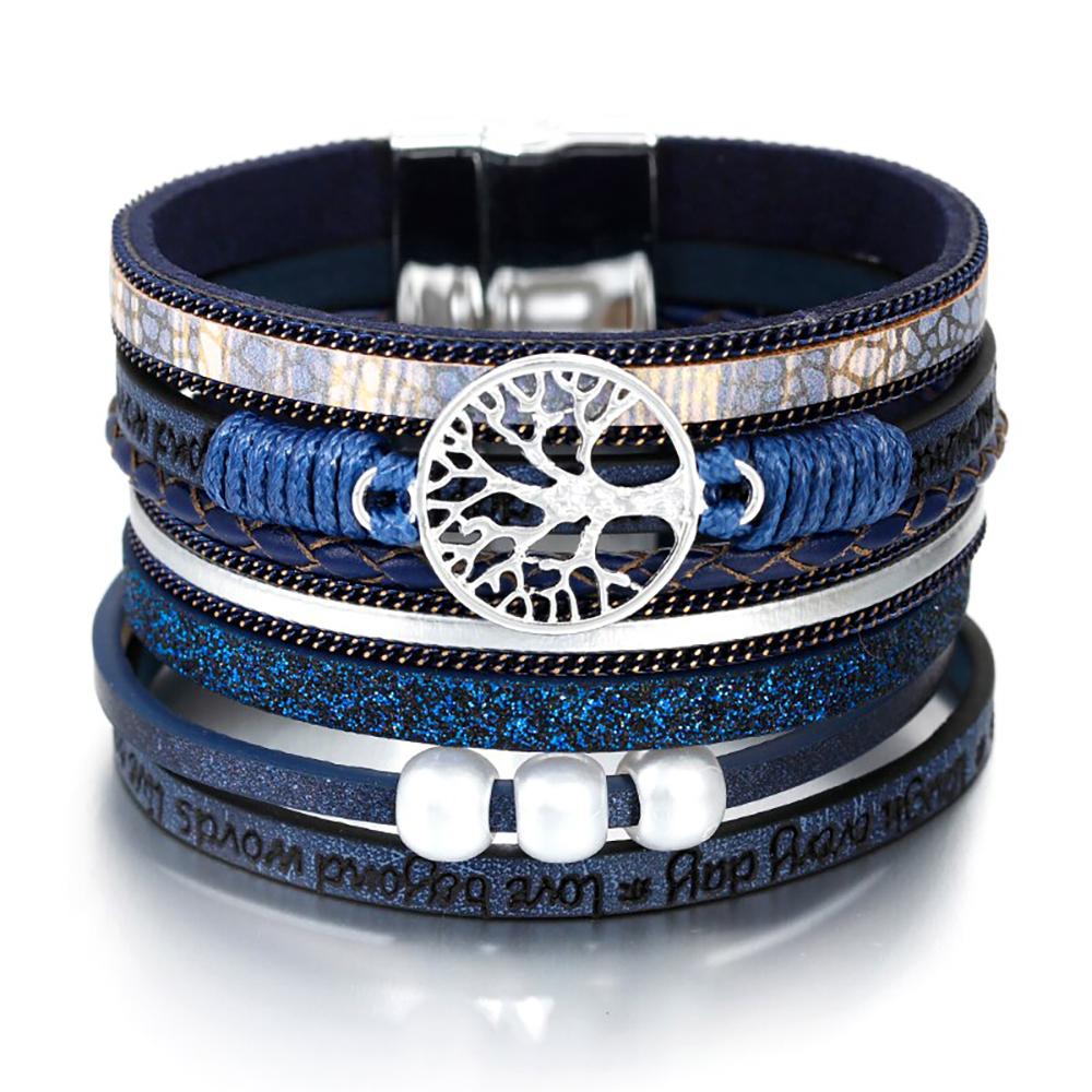 Mehrschichtiger Bohemian Tree Of Life Armband Mit Geflochtener Magnetschnalle
