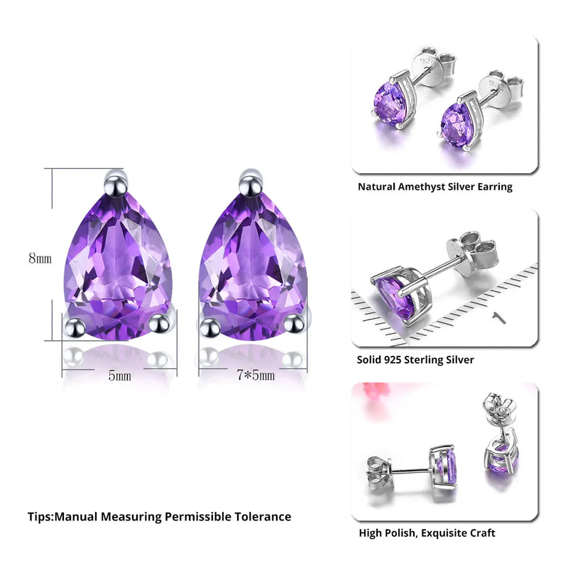 Natürliche Amethyst Ohrringe aus Sterlingsilber | Amethyst Schmuck Ohrstecker