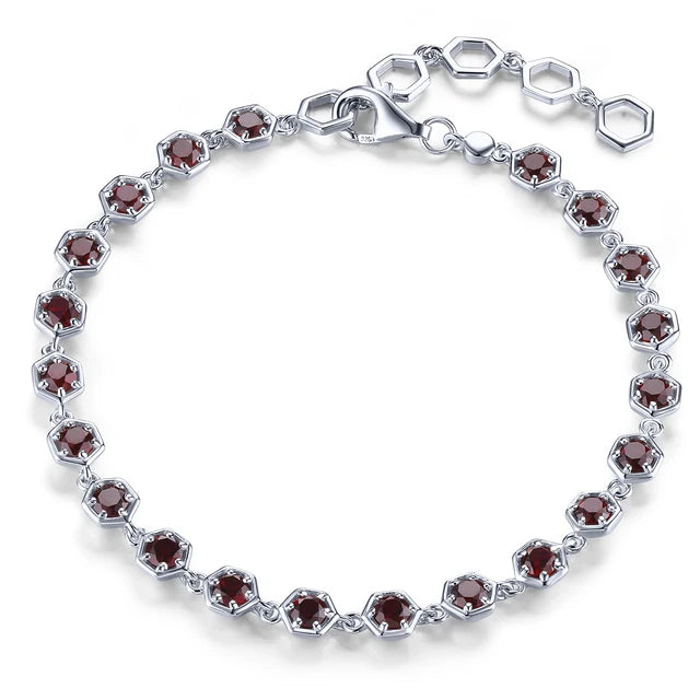 Elegantes Silberarmband mit natürlichem rotem Granatstein - 3,2 Karat - Januar-Geburtsstein - Klassischer und romantischer Damenschmuck aus 925er Silber