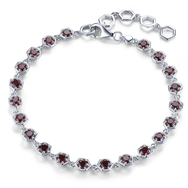 Elegantes Silberarmband mit natürlichem rotem Granatstein - 3,2 Karat - Januar-Geburtsstein - Klassischer und romantischer Damenschmuck aus 925er Silber