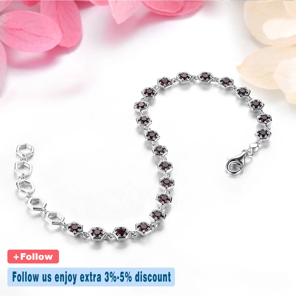 Elegantes Silberarmband mit natürlichem rotem Granatstein - 3,2 Karat - Januar-Geburtsstein - Klassischer und romantischer Damenschmuck aus 925er Silber