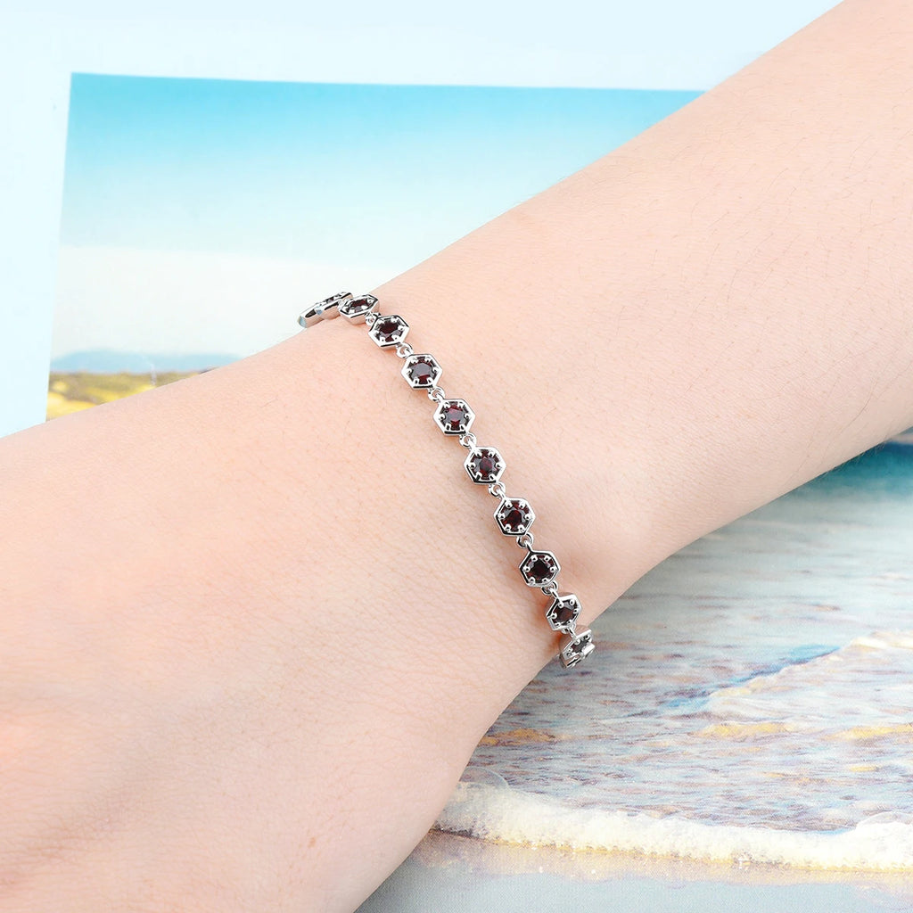 Elegantes Silberarmband mit natürlichem rotem Granatstein - 3,2 Karat - Januar-Geburtsstein - Klassischer und romantischer Damenschmuck aus 925er Silber