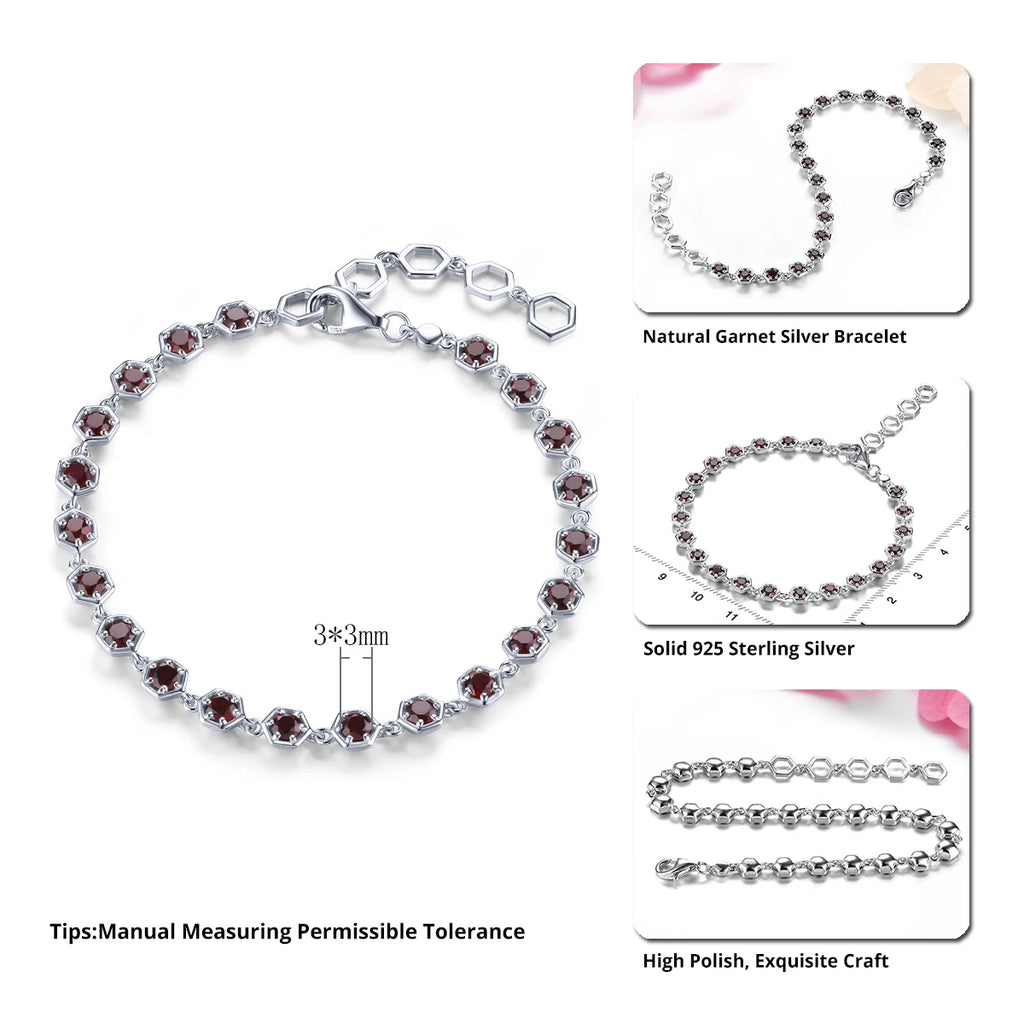 Elegantes Silberarmband mit natürlichem rotem Granatstein - 3,2 Karat - Januar-Geburtsstein - Klassischer und romantischer Damenschmuck aus 925er Silber