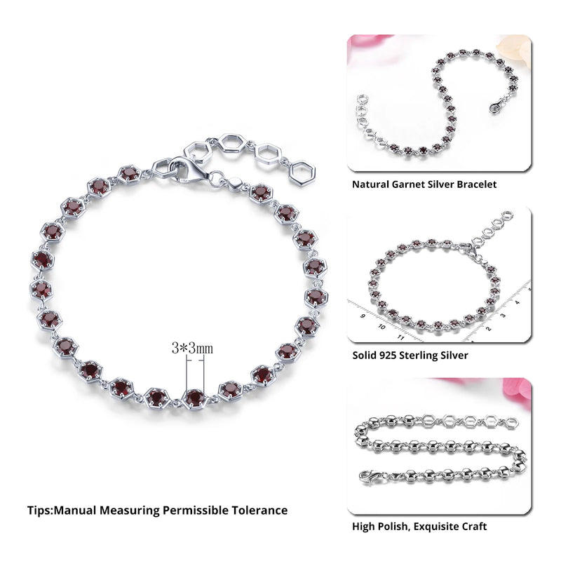 Elegantes Silberarmband mit natürlichem rotem Granatstein - 3,2 Karat - Januar-Geburtsstein - Klassischer und romantischer Damenschmuck aus 925er Silber
