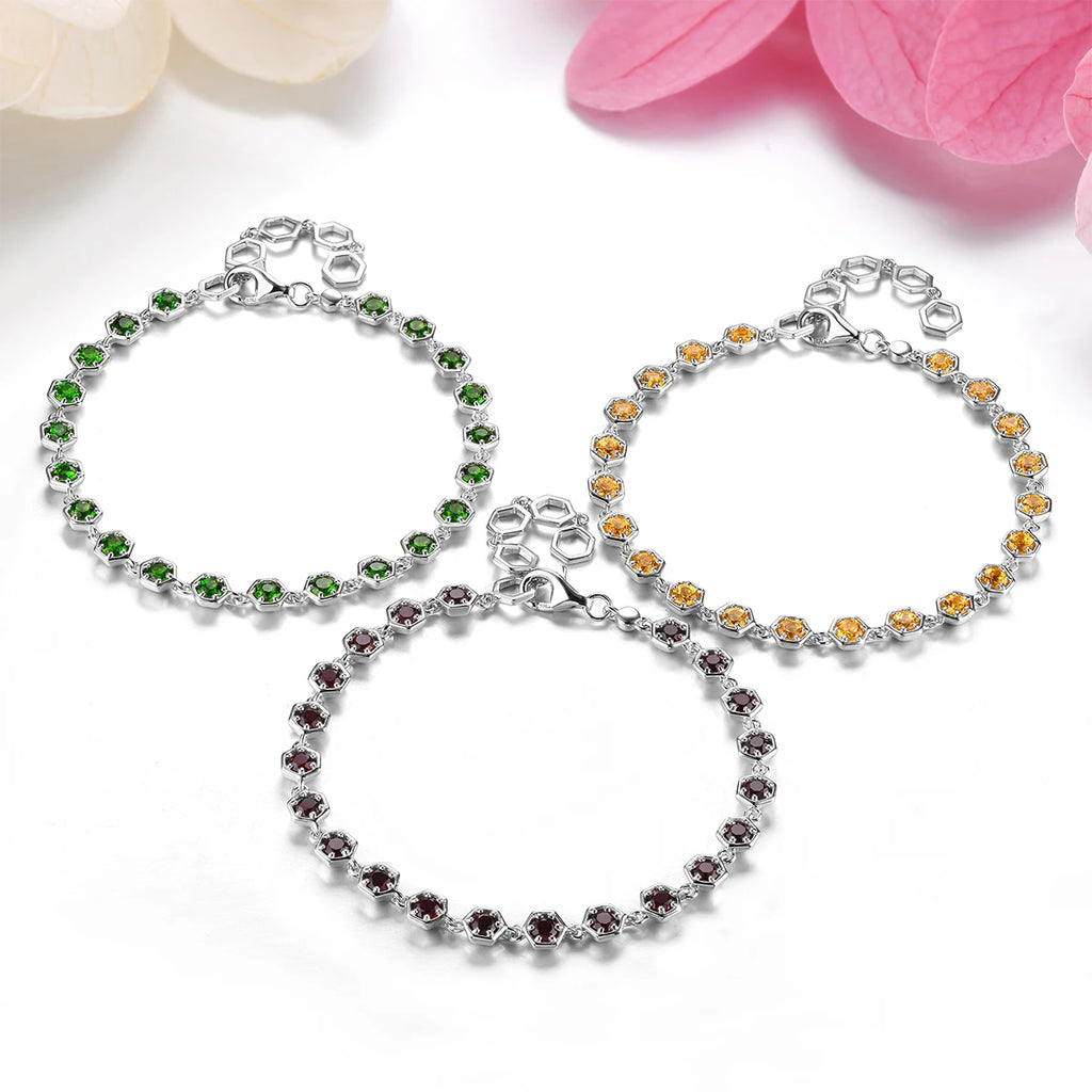 Elegantes Silberarmband mit natürlichem rotem Granatstein - 3,2 Karat - Januar-Geburtsstein - Klassischer und romantischer Damenschmuck aus 925er Silber