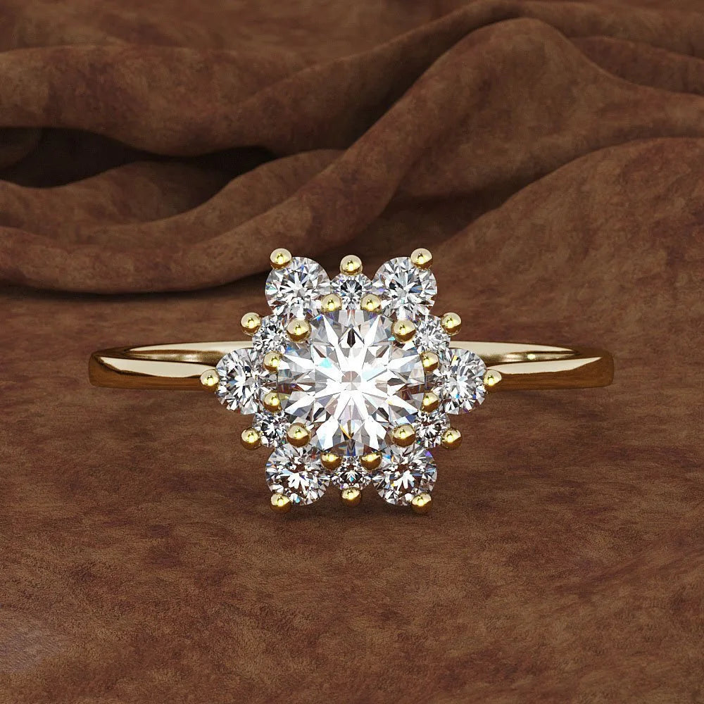 Eleganter Silberring mit Diamanten | Goldener Schneeflocken-Diamantring | Schneeflockenring aus 925er Silber