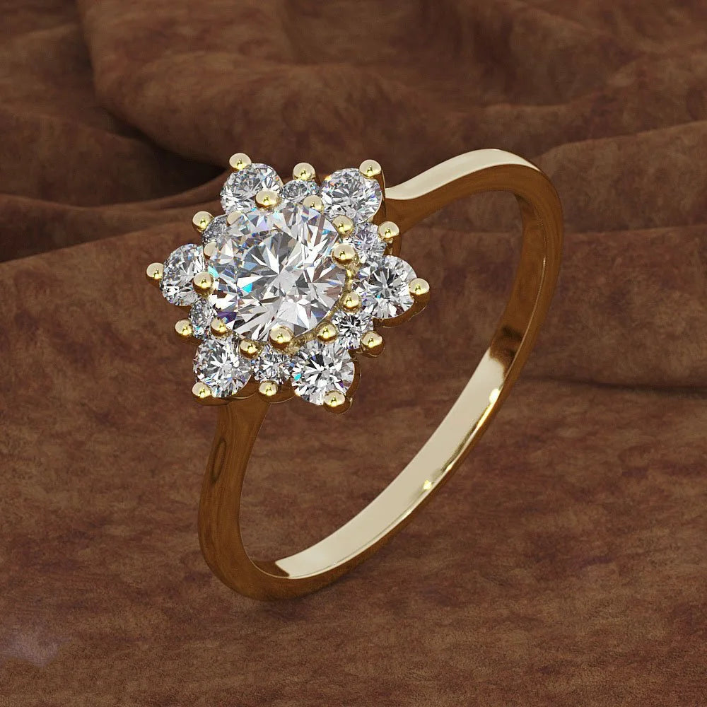 Eleganter Silberring mit Diamanten | Goldener Schneeflocken-Diamantring | Schneeflockenring aus 925er Silber