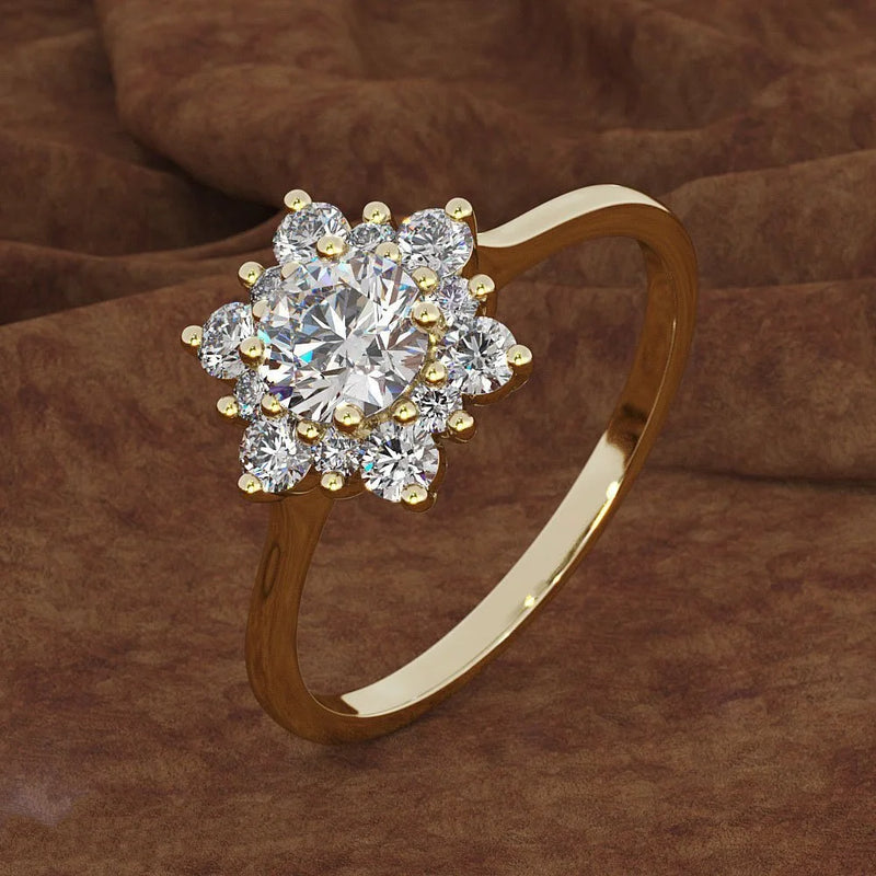 Eleganter Silberring mit Diamanten | Goldener Schneeflocken-Diamantring | Schneeflockenring aus 925er Silber