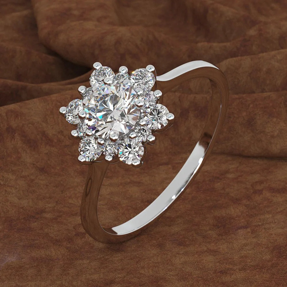 Eleganter Silberring mit Diamanten | Goldener Schneeflocken-Diamantring | Schneeflockenring aus 925er Silber