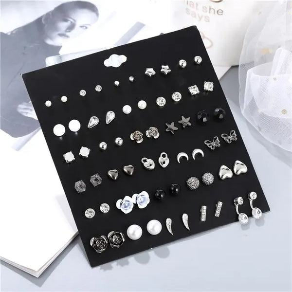 Elegante 30 Paare Kristall Ohrstecker Sets für Frauen Mädchen Herz Blumen Mond Ohrringe Schmuck Zubehör