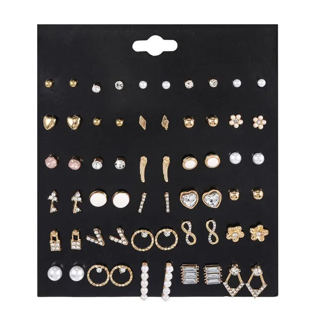 Elegante 30 Paare Kristall Ohrstecker Sets für Frauen Mädchen Herz Blumen Mond Ohrringe Schmuck Zubehör
