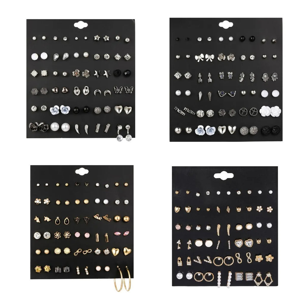 Elegante 30 Paare Kristall Ohrstecker Sets für Frauen Mädchen Herz Blumen Mond Ohrringe Schmuck Zubehör