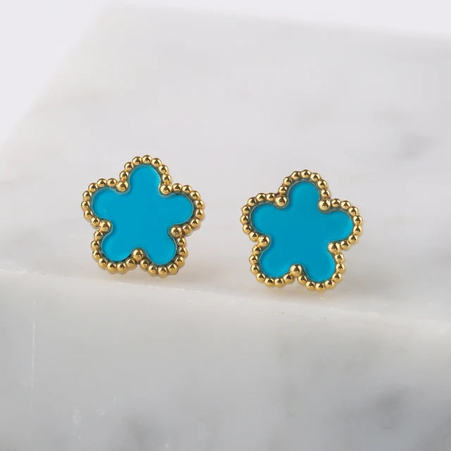 Neues Design: Luxuriöser und niedlicher Edelstahlschmuck mit Pflanzenblumen und fünf Blättern in 8 verschiedenen Farben