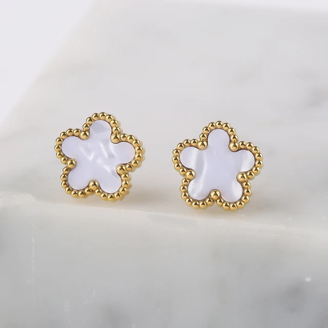 Neues Design: Luxuriöser und niedlicher Edelstahlschmuck mit Pflanzenblumen und fünf Blättern in 8 verschiedenen Farben