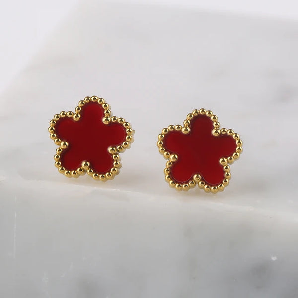 Neues Design: Luxuriöser und niedlicher Edelstahlschmuck mit Pflanzenblumen und fünf Blättern in 8 verschiedenen Farben