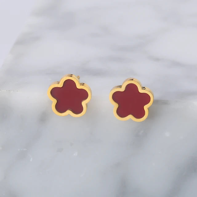 Neues Design: Luxuriöser und niedlicher Edelstahlschmuck mit Pflanzenblumen und fünf Blättern in 8 verschiedenen Farben