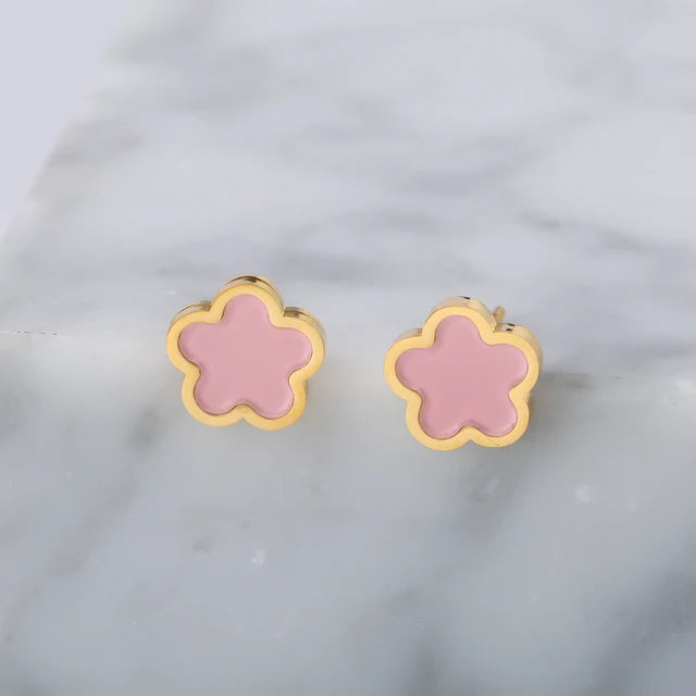 Neues Design: Luxuriöser und niedlicher Edelstahlschmuck mit Pflanzenblumen und fünf Blättern in 8 verschiedenen Farben